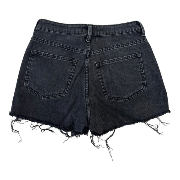 H&M Shorts Women 6 Cut Off High Rise Denim Charcoal Wash -Distressed- Button Fly - Picture 5 of 11